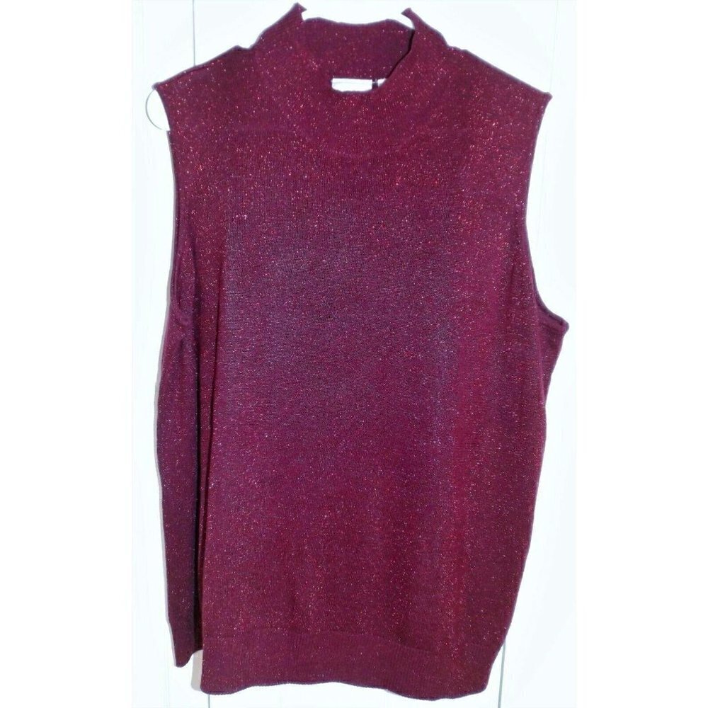 Villager Woman size 1 (16-18) crandberry sparkly sleeveless mock neck top office